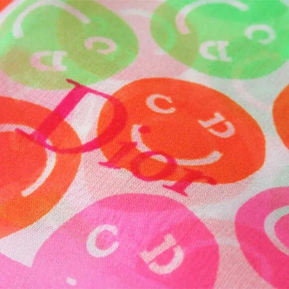 Dior Scarf CD Smile Pink-orange Silk Authentic Used - Picture 8 of 16